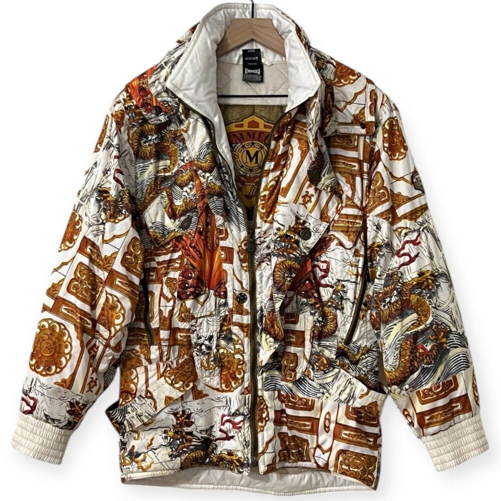 Rare Emmegi Austria Vtg Dragon Print Ski Jacket Size S 90s Maximalist Baroque